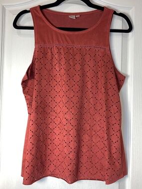 Twik Simons Burnt Orange Faux Suede Eyelet Tank Top Women M Boho